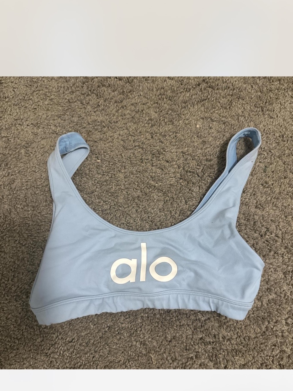 ALO Yoga Sky Blue Logo Sports Bra